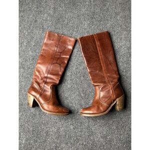 Womens Leather Dexter Brown High Heel Western Boots Made USA 704613, Sz US 6.5 M